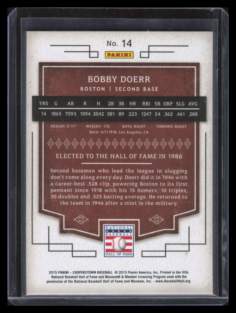 2015 Panini Cooperstown HOF Chronicles Green 14 Bobby Doerr 8/10