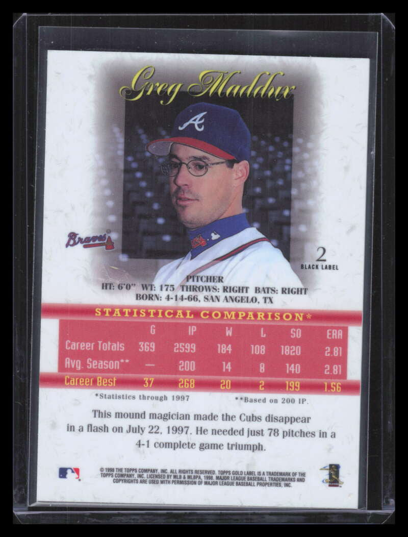1998 Topps Gold Label Class 2 Black 2 Greg Maddux