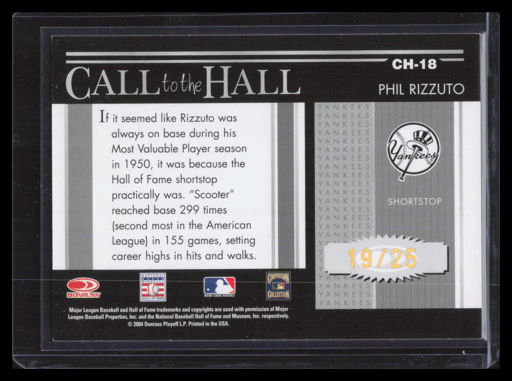 2004 Donruss Timelines Call to the Hall Gold 18 Phil Rizzuto 19/25
