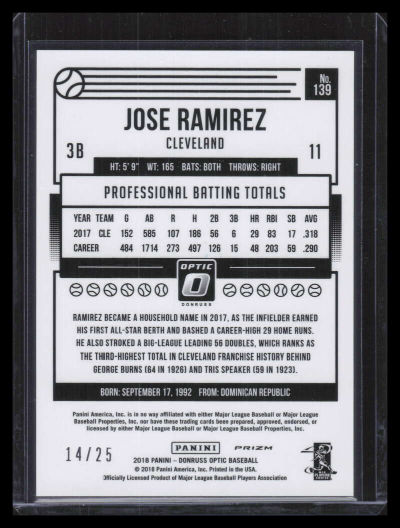 2018 Donruss Optic Black Refractor 139 Jose Ramirez 14/25