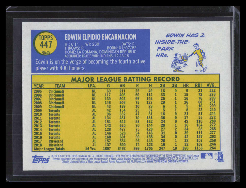 2019 Topps Heritage Trade Traded Variations 447 Edwin Encarnaction SP