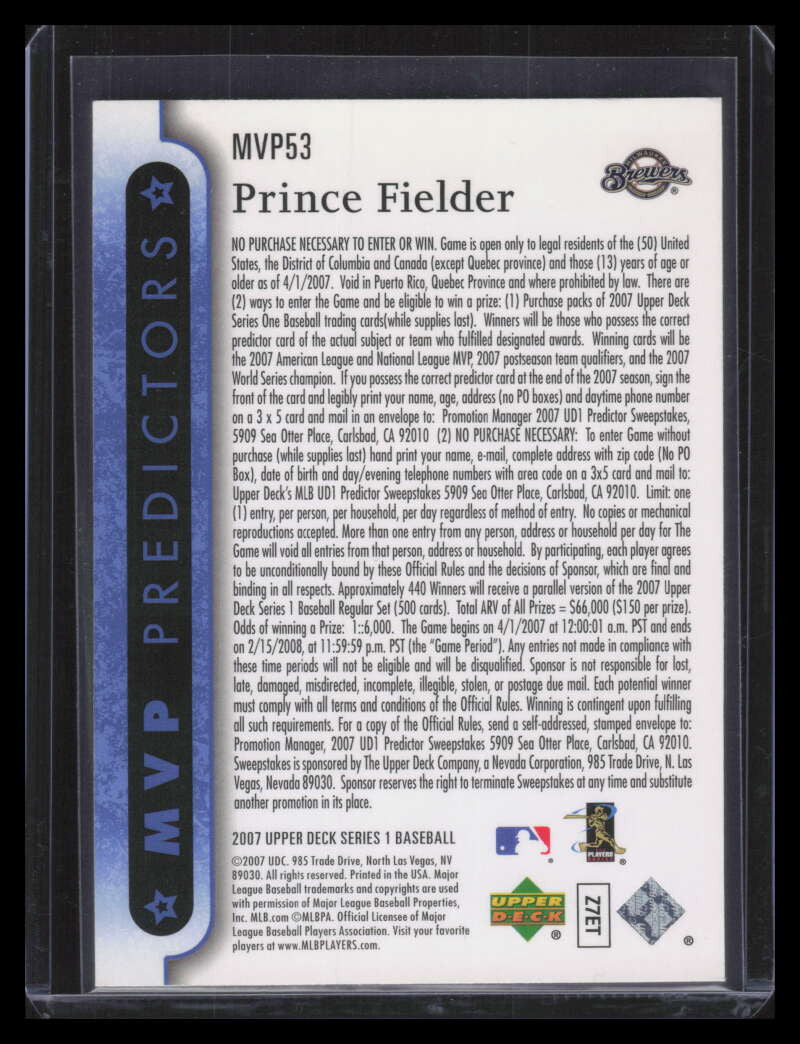 2007 Upper Deck MVP Predictors mvp53 Prince Fielder ID: 179374