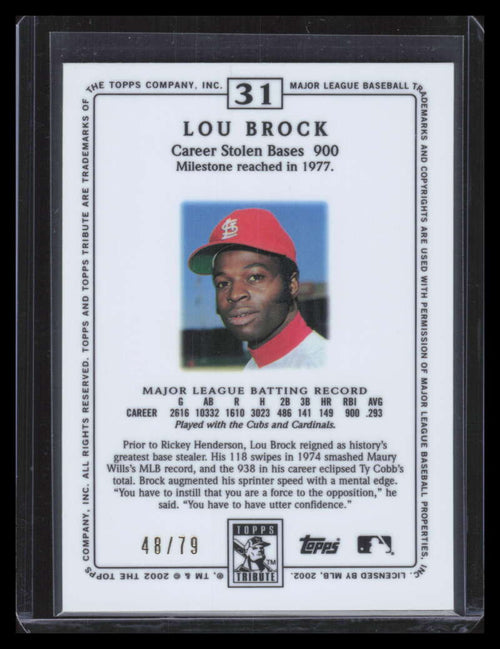 2002 Topps Tribute Lasting Impressions 31 Lou Brock 48/79