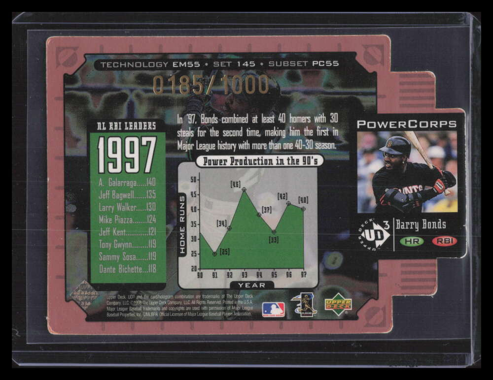 SOLD 179390 1998 UD3 Die Cuts 145 Barry Bonds PE 185/1000