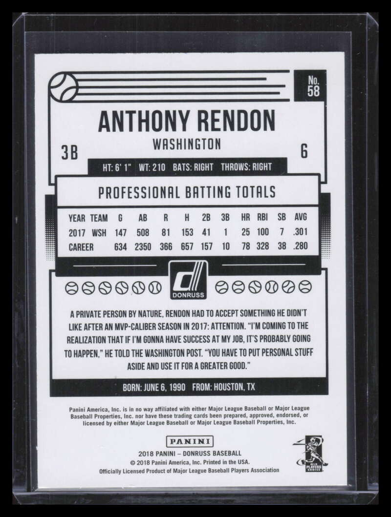 2018 Donruss Game Day Stat Line 58 Anthony Rendon 9/10