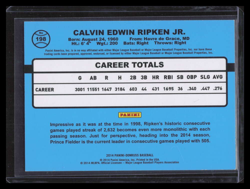 2014 Donruss Stat Line Season 198 Cal Ripken Jr. 9/114
