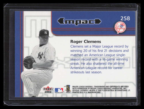 2002 Fleer Maximum To the Max 258 Roger Clemens MI 231/292 Maximum Impact