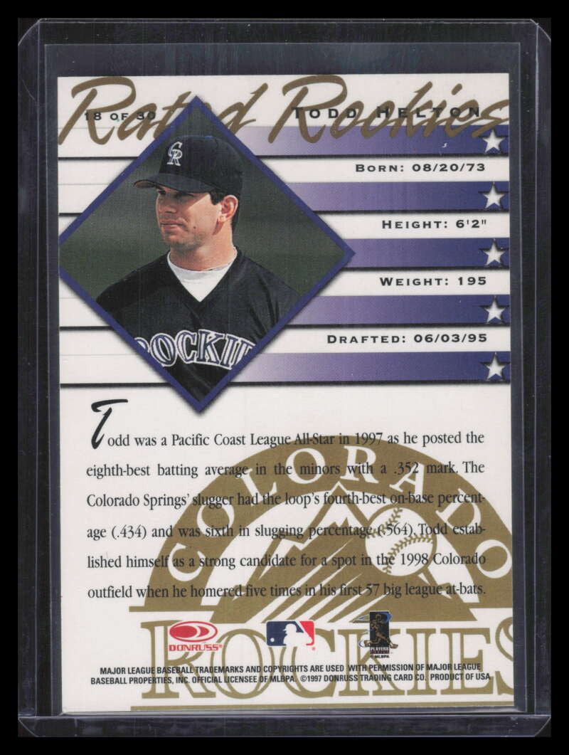 1998 Donruss Rated Rookies Medalists 18 Todd Helton /250
