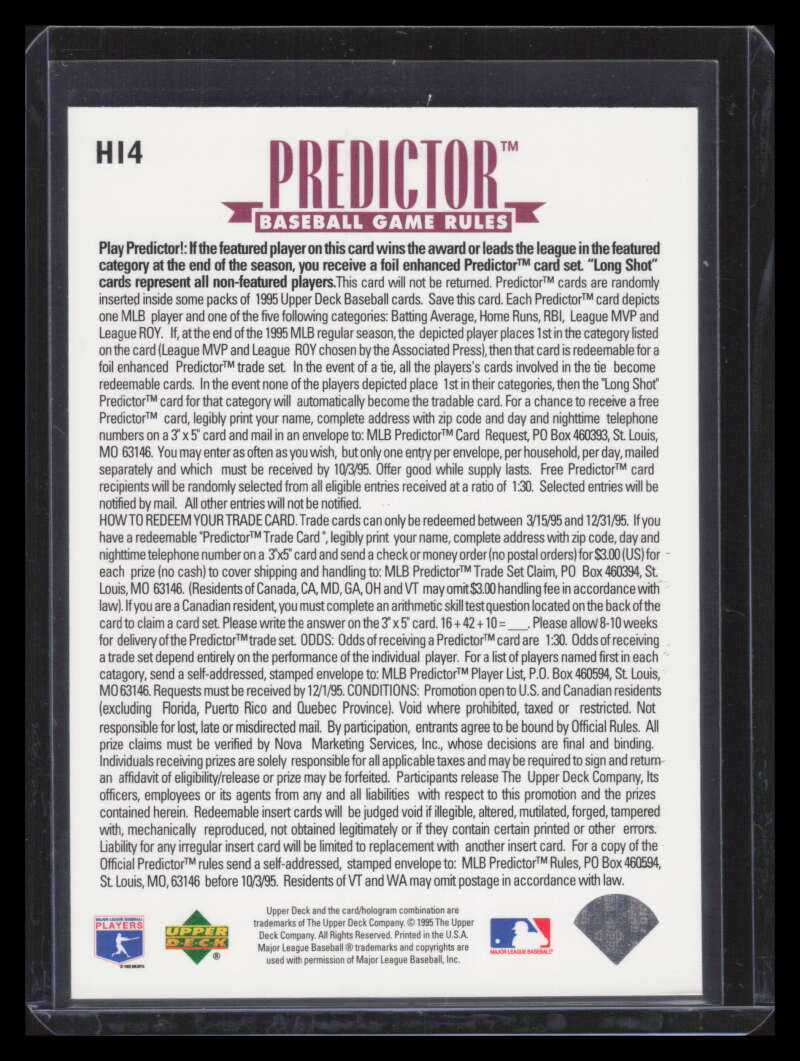 1995 Upper Deck Predictor Award Winners h14 Derek Jeter 154632