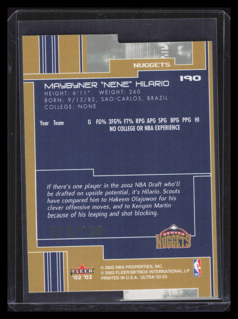 2002-03 Ultra Gold Medallion 190 Nene Hilario Rookie 18/100