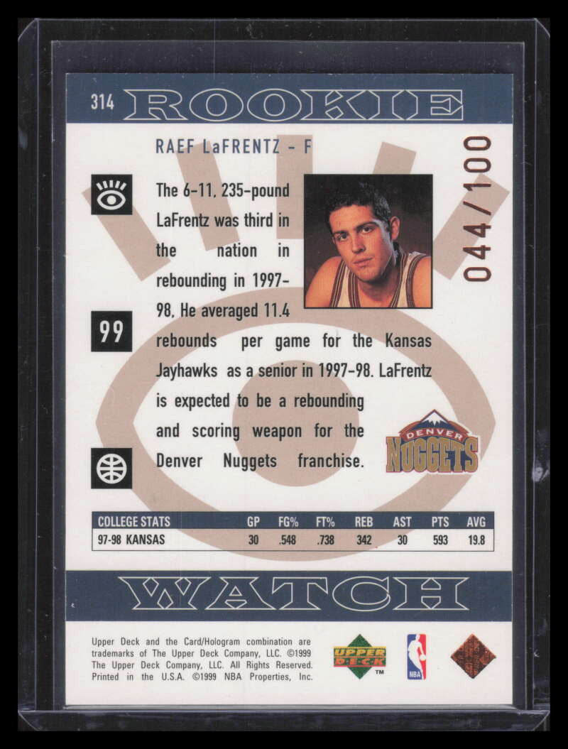 1998-99 Upper Deck Bronze 314 Raef LaFrentz Rookie 44/100