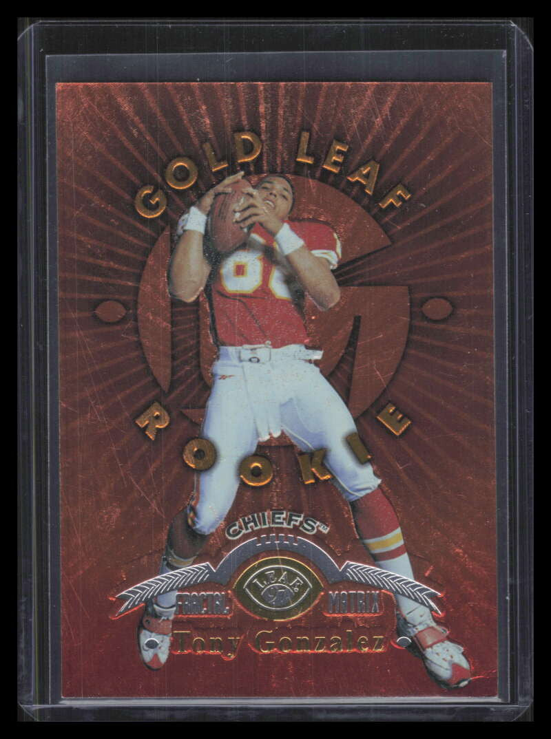 1997 Leaf Fractal Matrix 174 Tony Gonzalez BY Gold Leaf Rookie