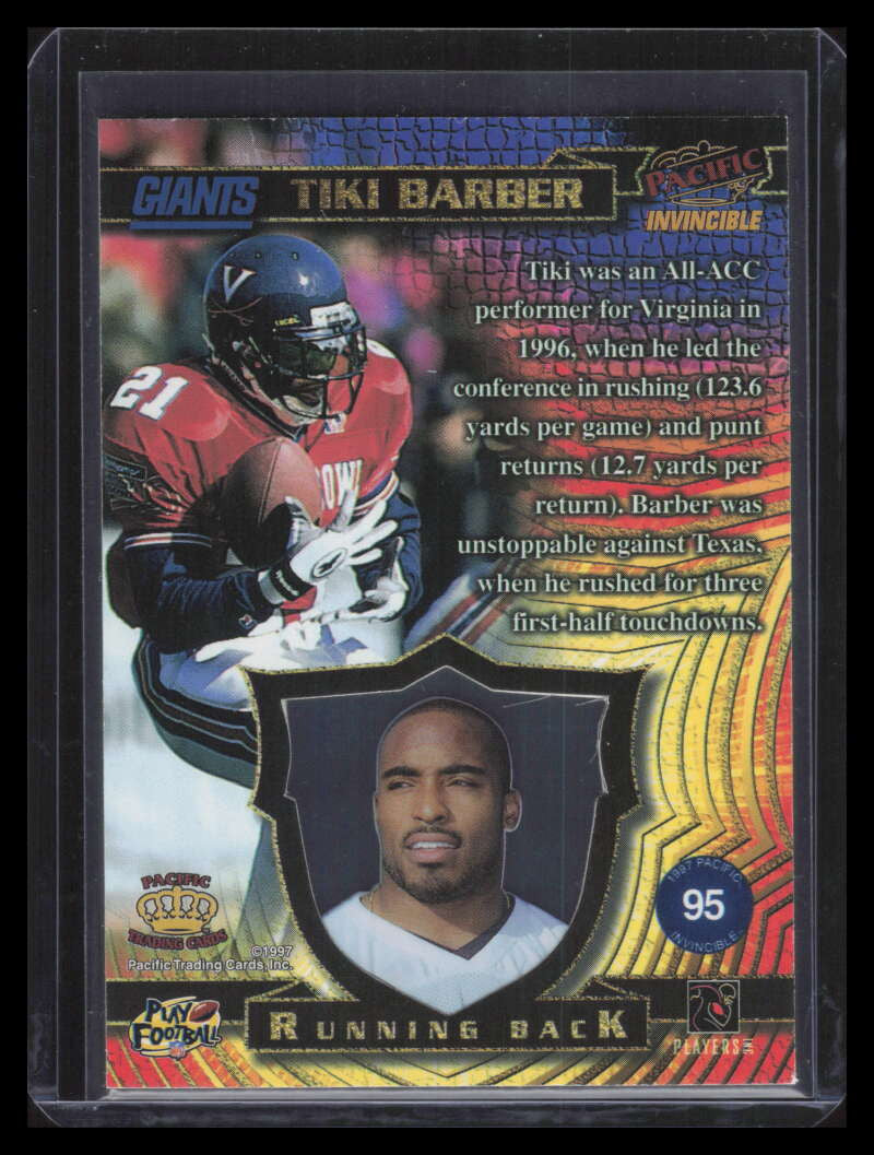 1997 Pacific Invincible Silver 95 Tiki Barber Rookie 154713