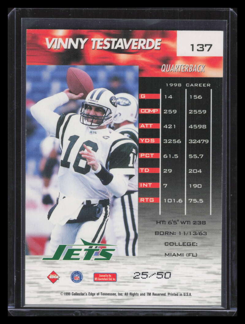 1999 Collector's Edge Fury HoloGold 137 Vinny Testaverde 25/50