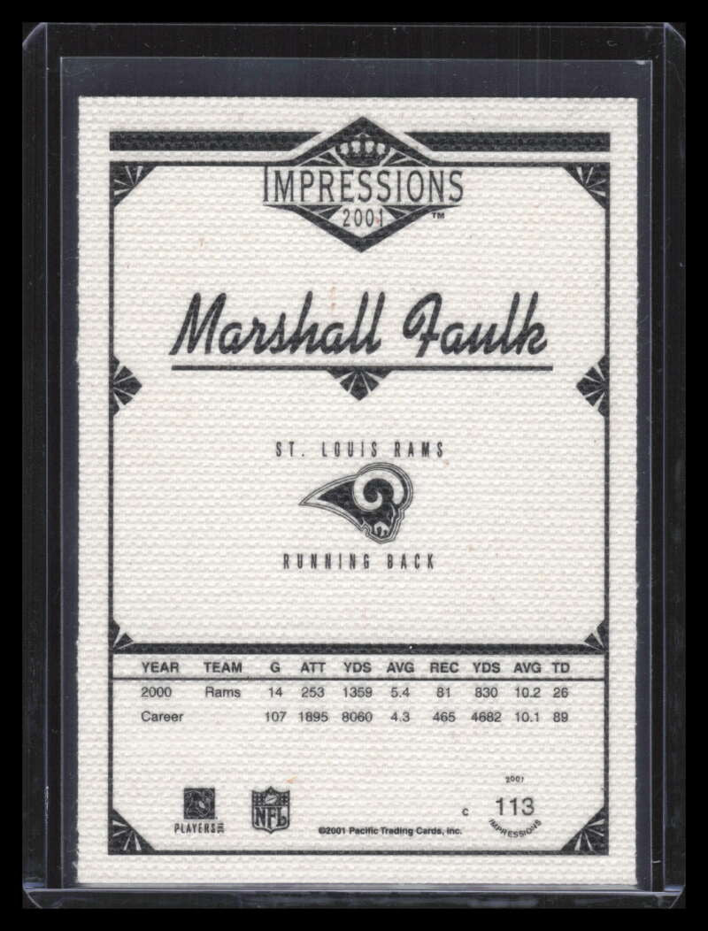 2001 Pacific Impressions Premiere Date 113 Marshall Faulk 2/50