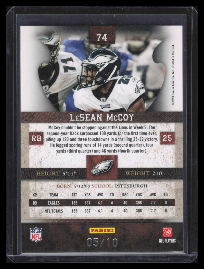 2010 Panini Plates and Patches Platinum 74 LeSeaon McCoy 5/10