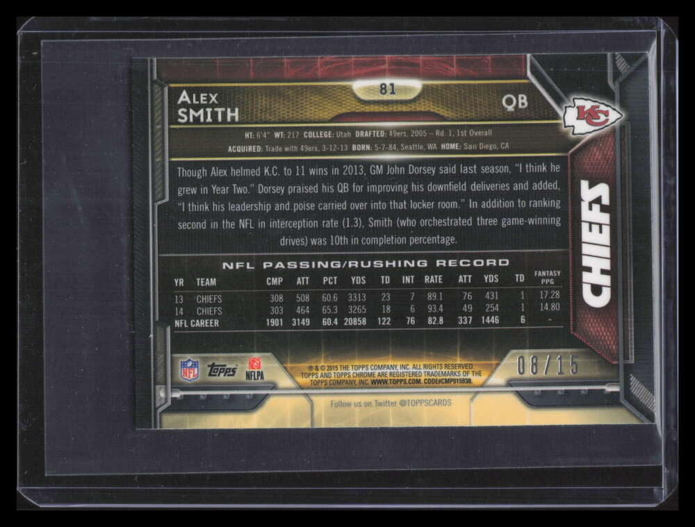 2015 Topps Chrome Mini Black Refractor 81 Alex Smith 8/15