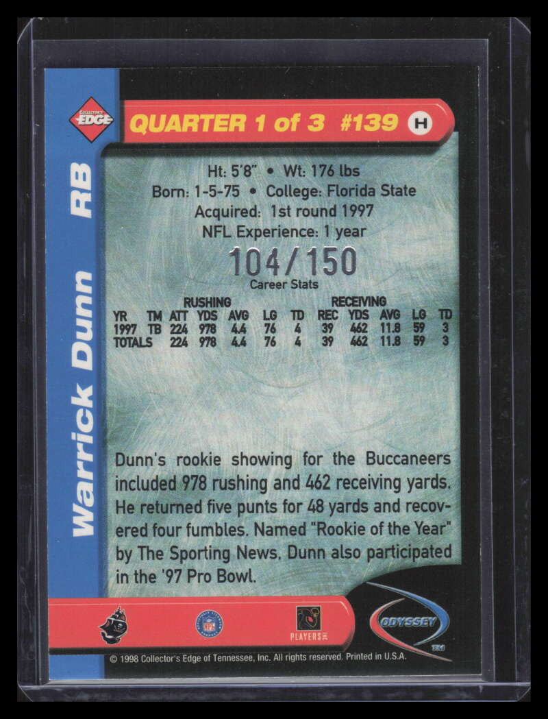 1998 Collector's Edge Odyssey Level 2 HoloGold h139 Warrick Dunn 104/150