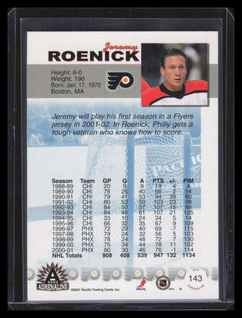 2001-02 Pacific Adrenaline Blue 143 Jeremy Roenick 37/62