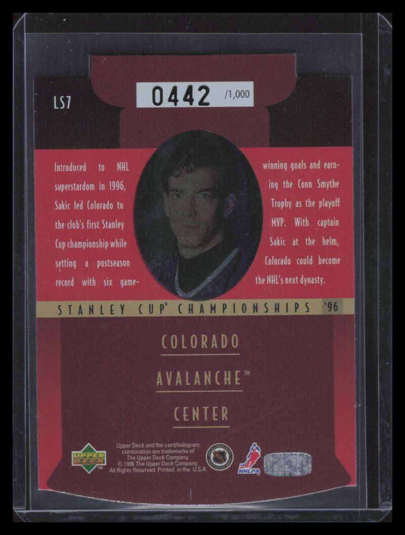 1996-97 Upper Deck Lord Stanley's Heroes Semifinals ls7 Joe Sakic 442/1000
