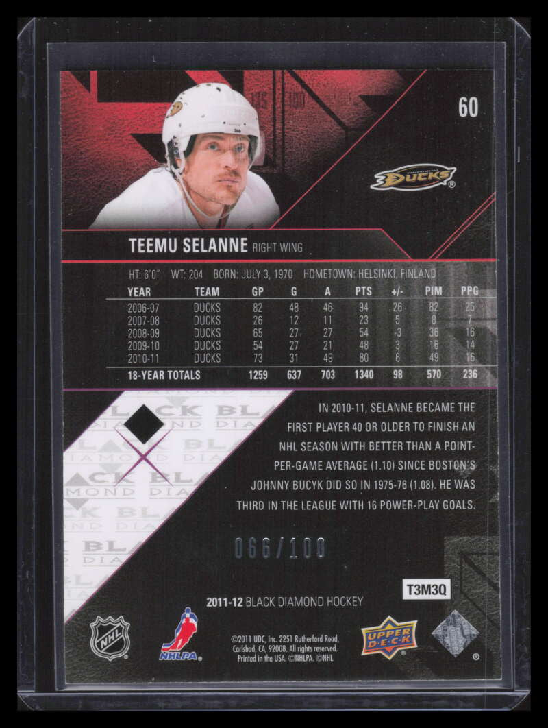2011-12 Black Diamond Ruby 60 Teemu Selanne 66/100