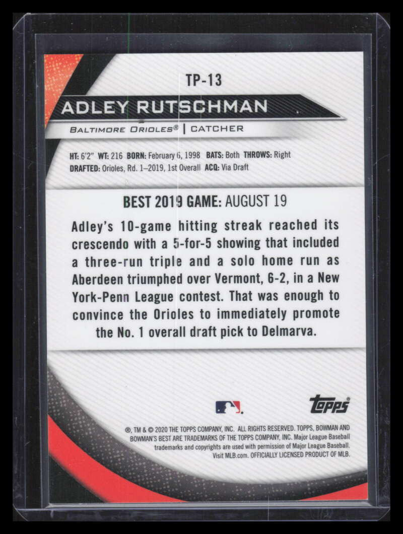 2020 Bowman's Best Top Prospects Blue Refractor tp13 Adley Rutschman RC 3/150