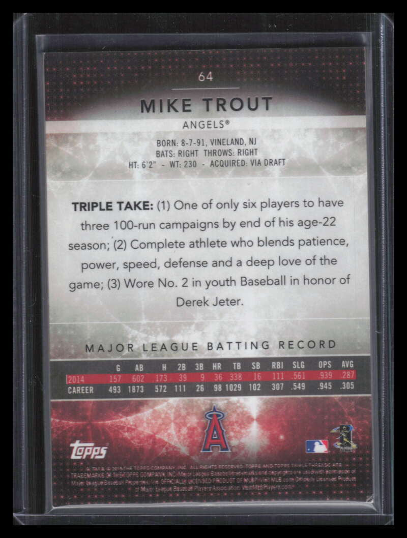 2015 Topps Triple Threads Amethyst 64 Mike Trout 268/354