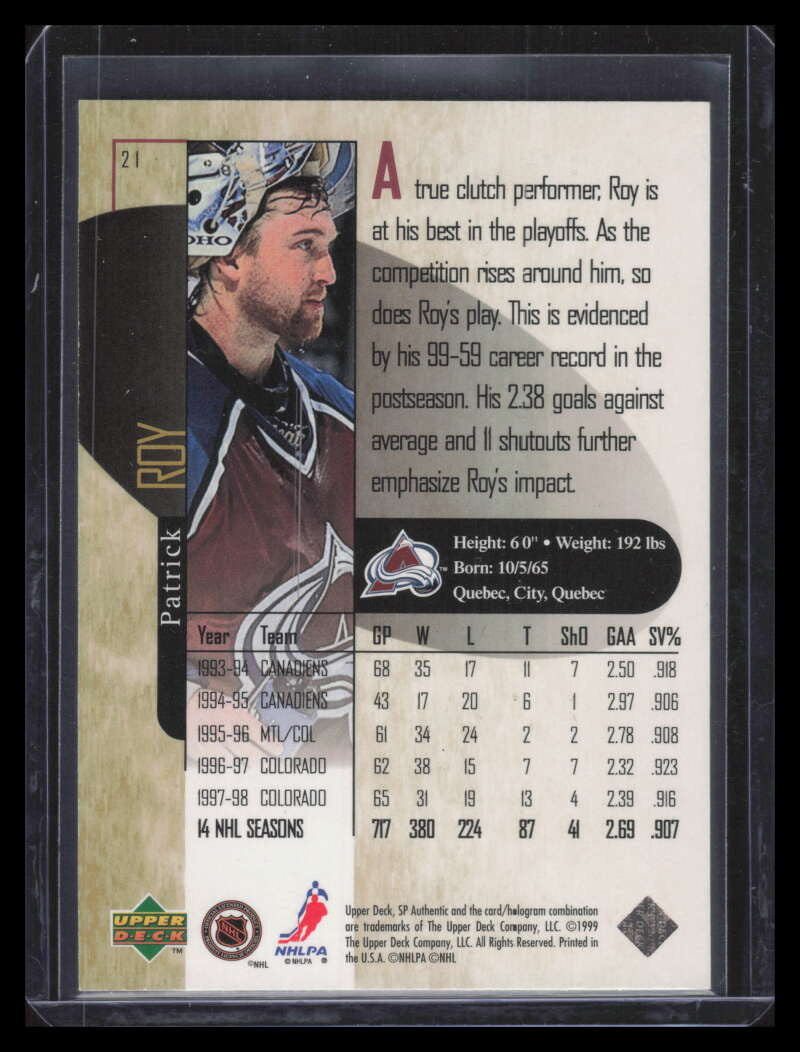 1998-99 SP Authentic Power Shift 21 Patrick Roy 323/500