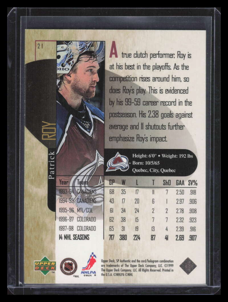 1998-99 SP Authentic Power Shift 21 Patrick Roy 180/500