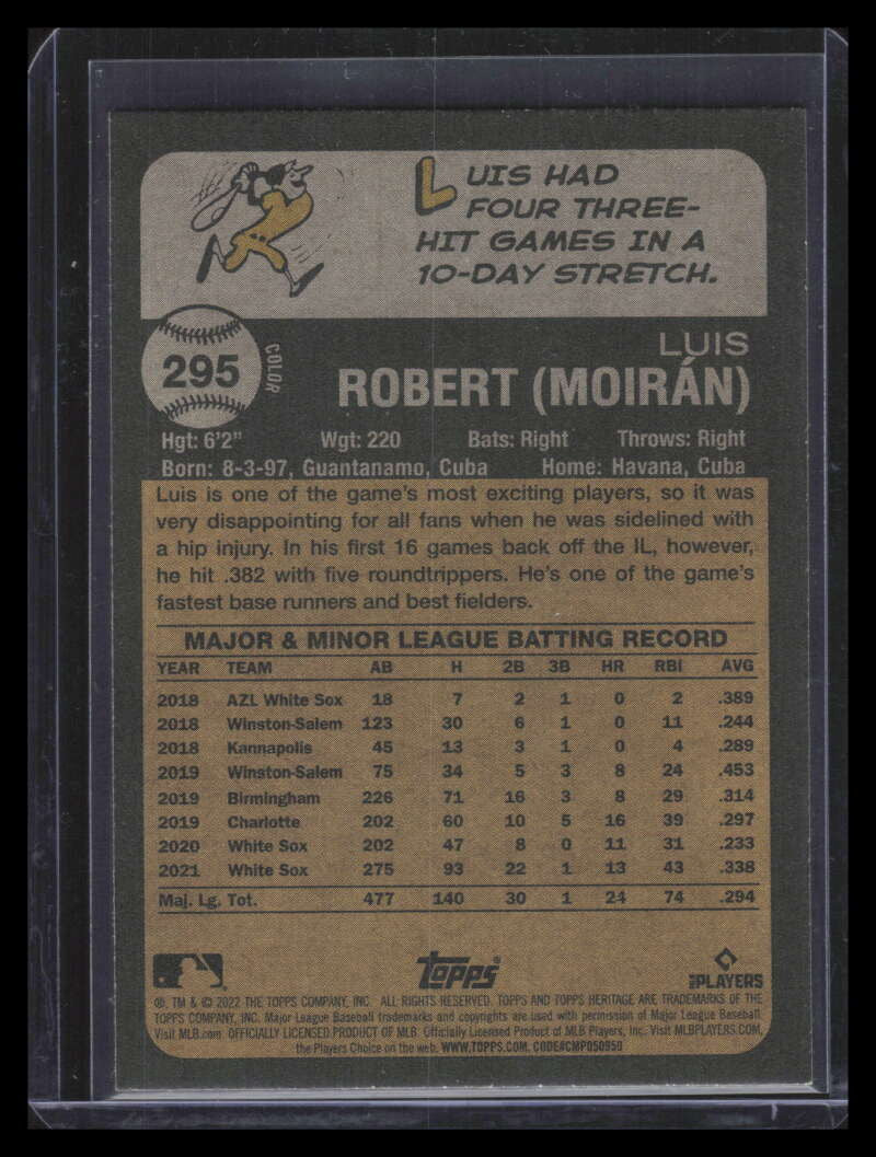 2022 Topps Heritage Team Color Swap Variations 295 Luis Robert SP