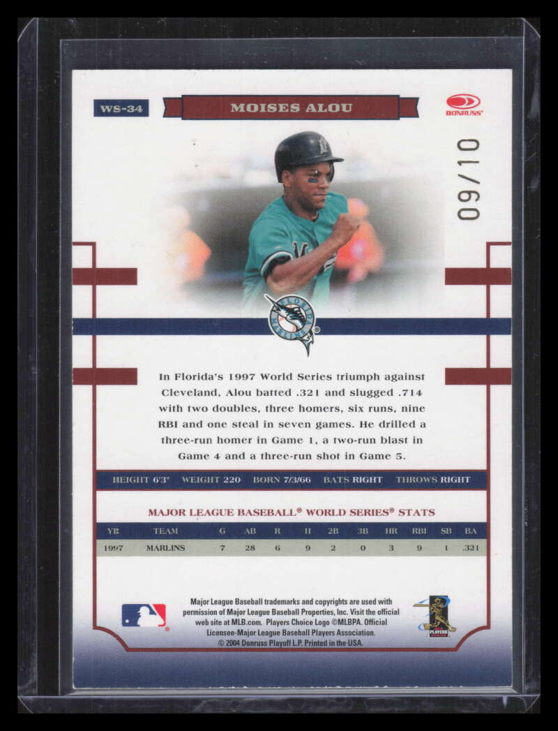 2004 Donruss World Series Blue HoloFoil 10 34 Moises Alou 9/10