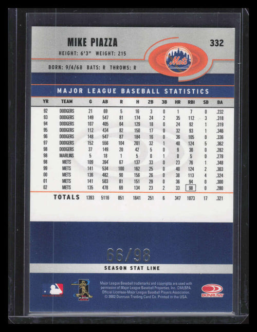 2003 Donruss Stat Line Season 332 Mike Piazza 66/98
