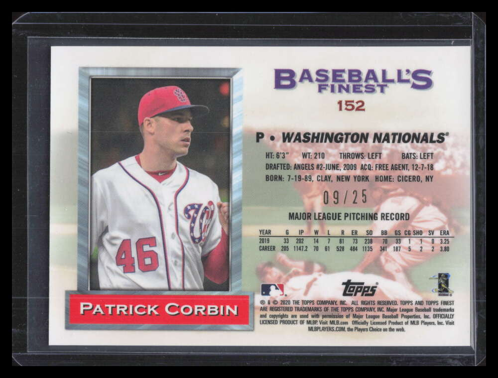 SOLD 179578 2020 Finest Flashbacks Black Refractor 152 Patrick Corbin 9/25