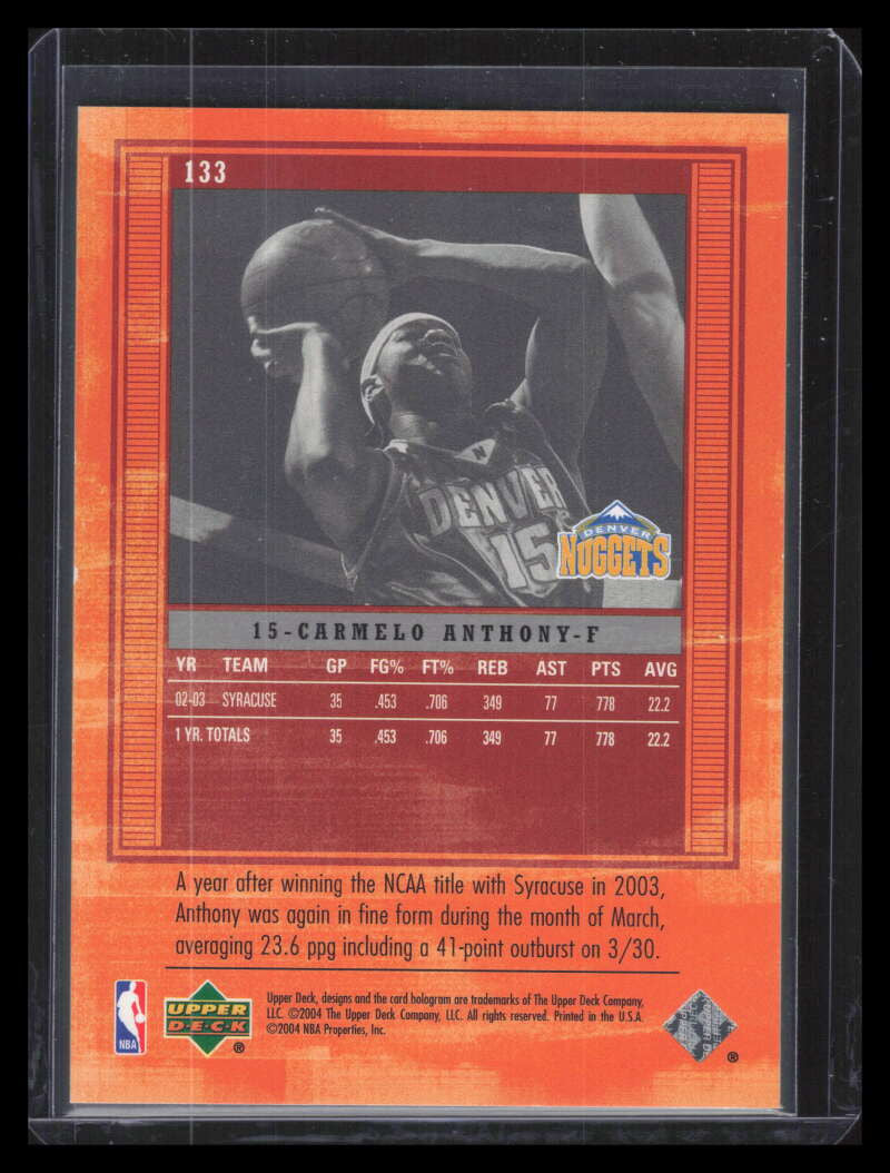 2003-04 Upper Deck Legends 133 Carmelo Anthony Rookie 300/999