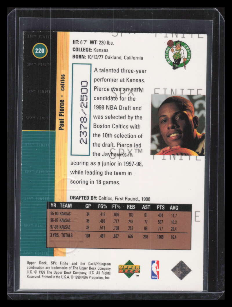 1998-99 SPx Finite 220 Paul Pierce Rookie 2378/2500