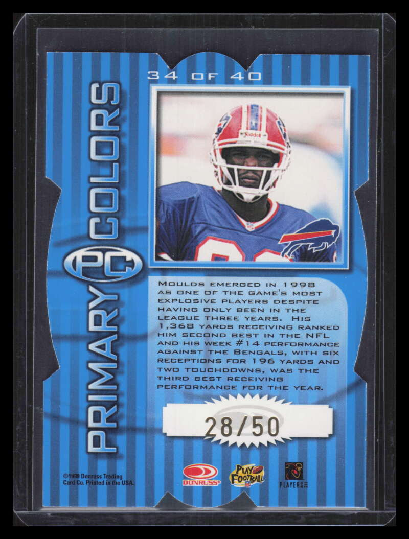 1999 Donruss Elite Primary Colors Die Cuts Blue 34 Eric Moulds 28/50