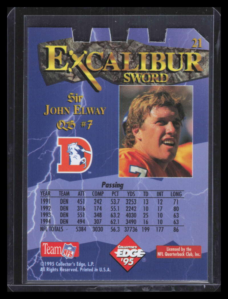 1995 Excalibur Die Cuts Sword and Stone Silver 21 John Elway