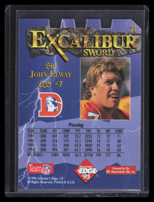 1995 Excalibur Die Cuts Sword and Stone Silver 21 John Elway