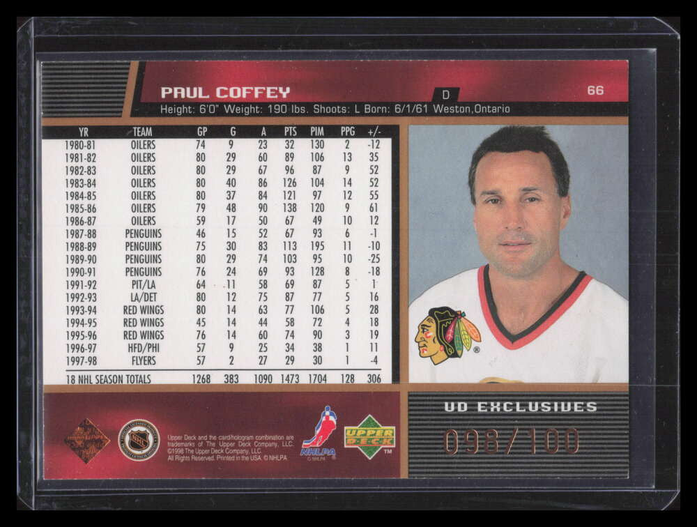 1998-99 Upper Deck Exclusives 66 Paul Coffey 98/100