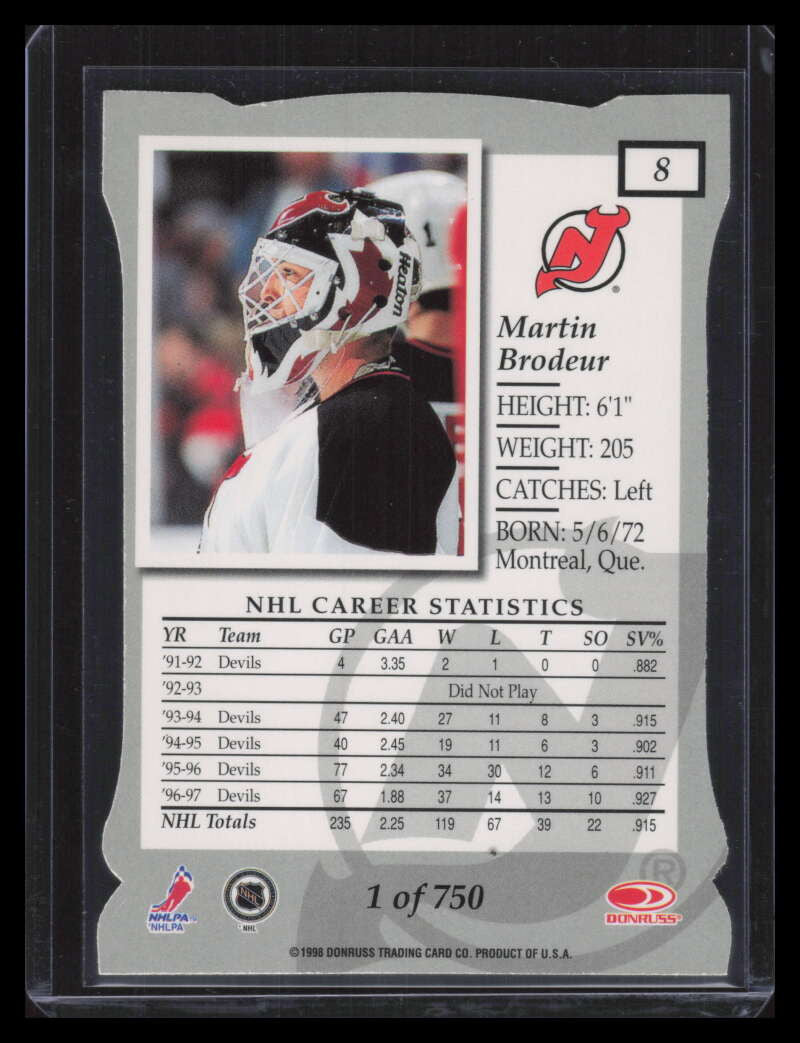 1997-98 Donruss Elite Aspirations 8 Martin Brodeur /750