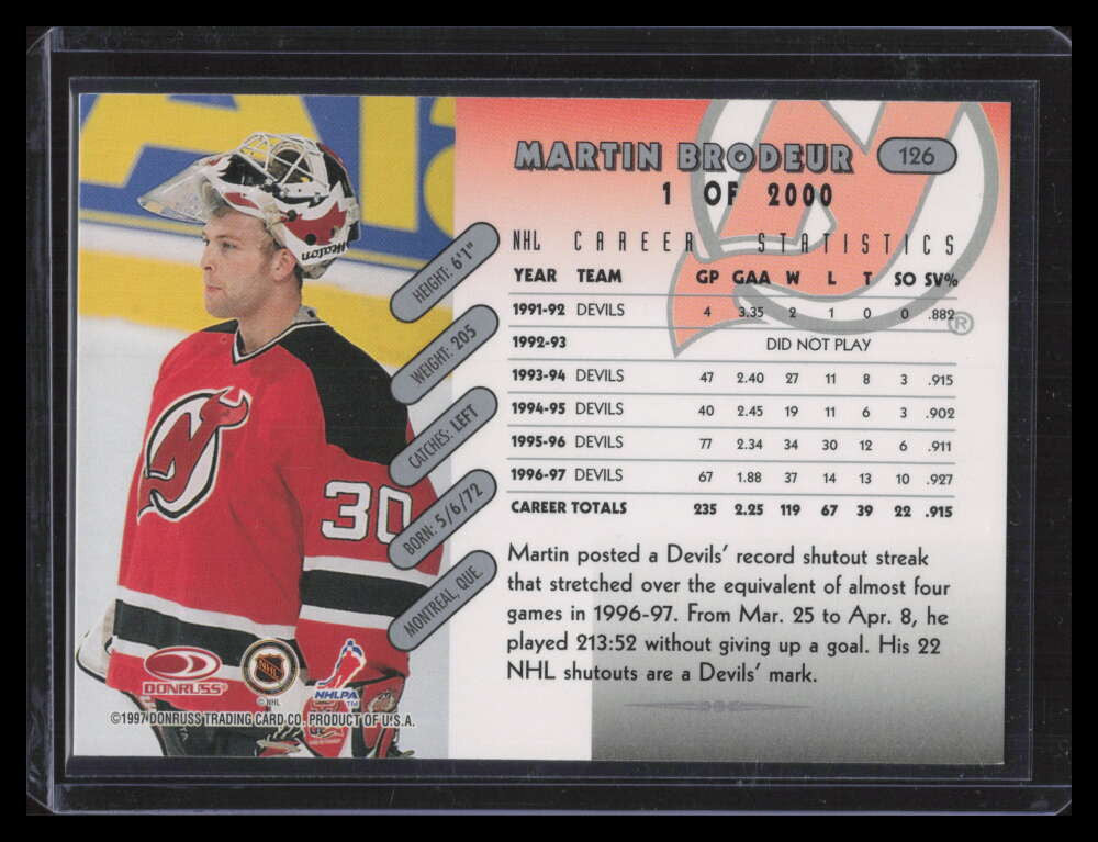 1997-98 Donruss Press Proofs Silver 126 Martin Brodeur /2000