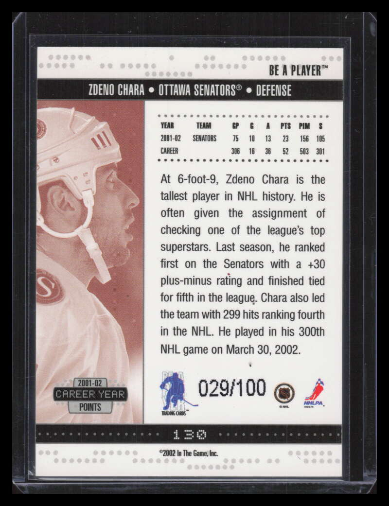 2002-03 BAP Memorabilia Sapphire 130 Zdeno Chara 29/100