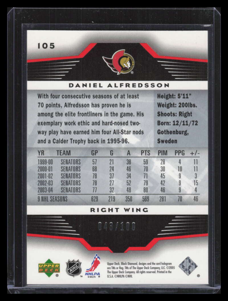 2005-06 Black Diamond Ruby 105 Daniel Alfredsson 43/100