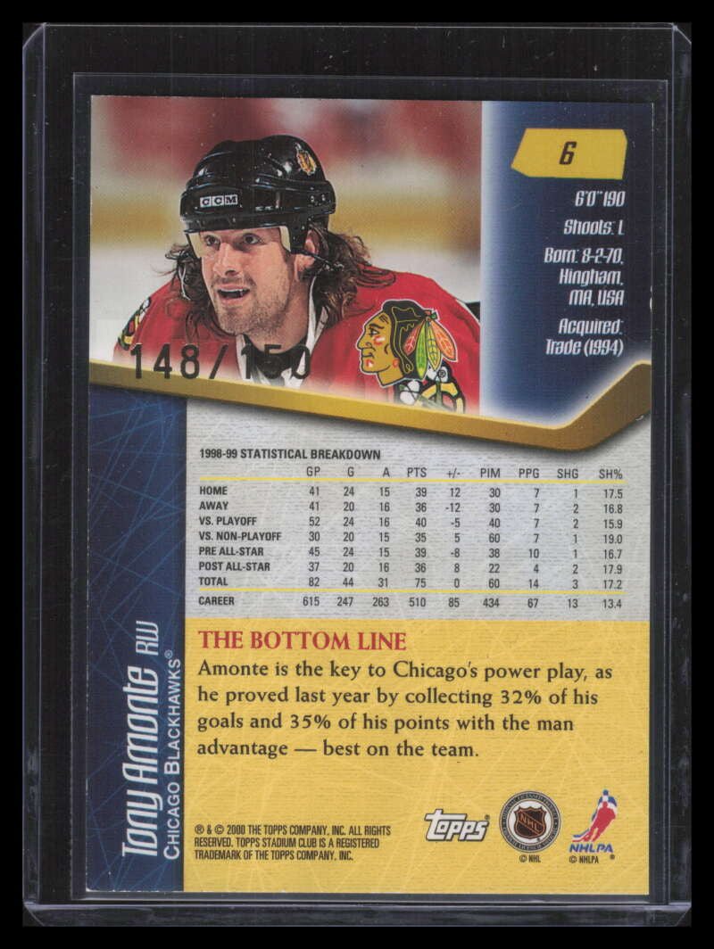 1999-00 Stadium Club One of a Kind 6 Tony Amonte 148/150