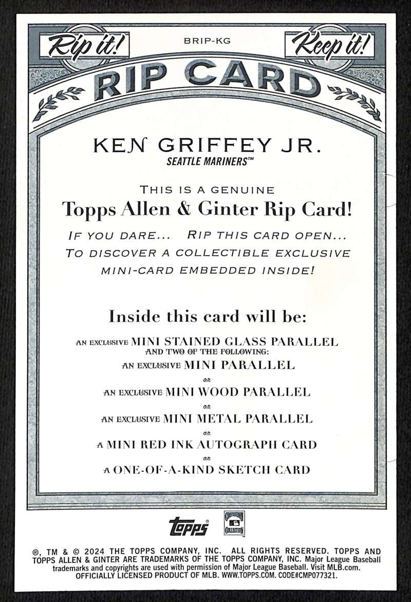 2024 Topps Allen and Ginter Box Topper Rip Cards Ken Griffey Jr. UNRIPPED 49/99