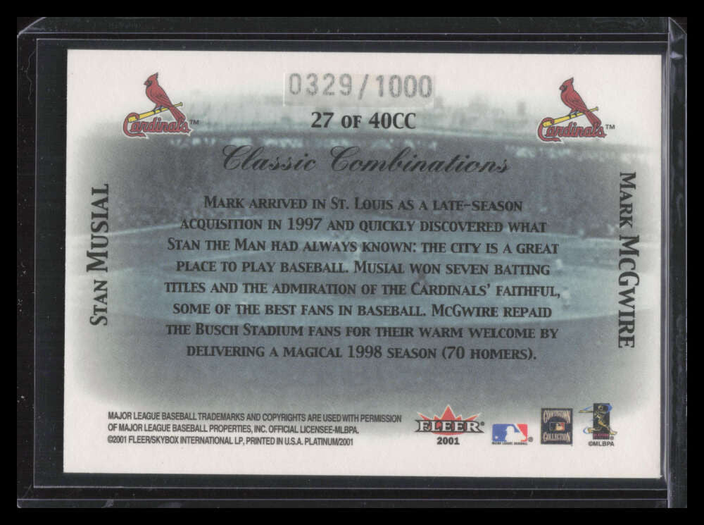 2001 Fleer Platinum Classic Combinations 27 Mark McGwire Stan Musial 329/1000
