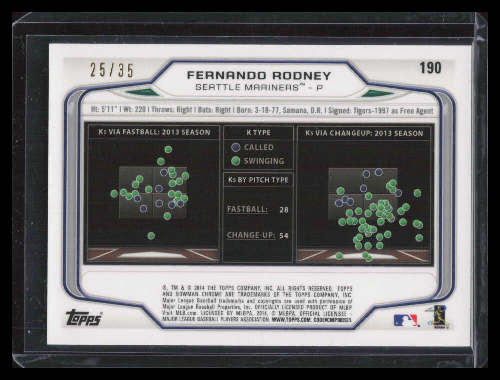 2014 Bowman Chrome Black Static Refractor 190 Fernando Rodney 25/35