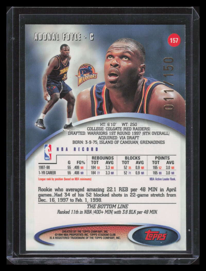 1998-99 Stadium Club One Of A Kind 157 Adonal Foyle 11/150
