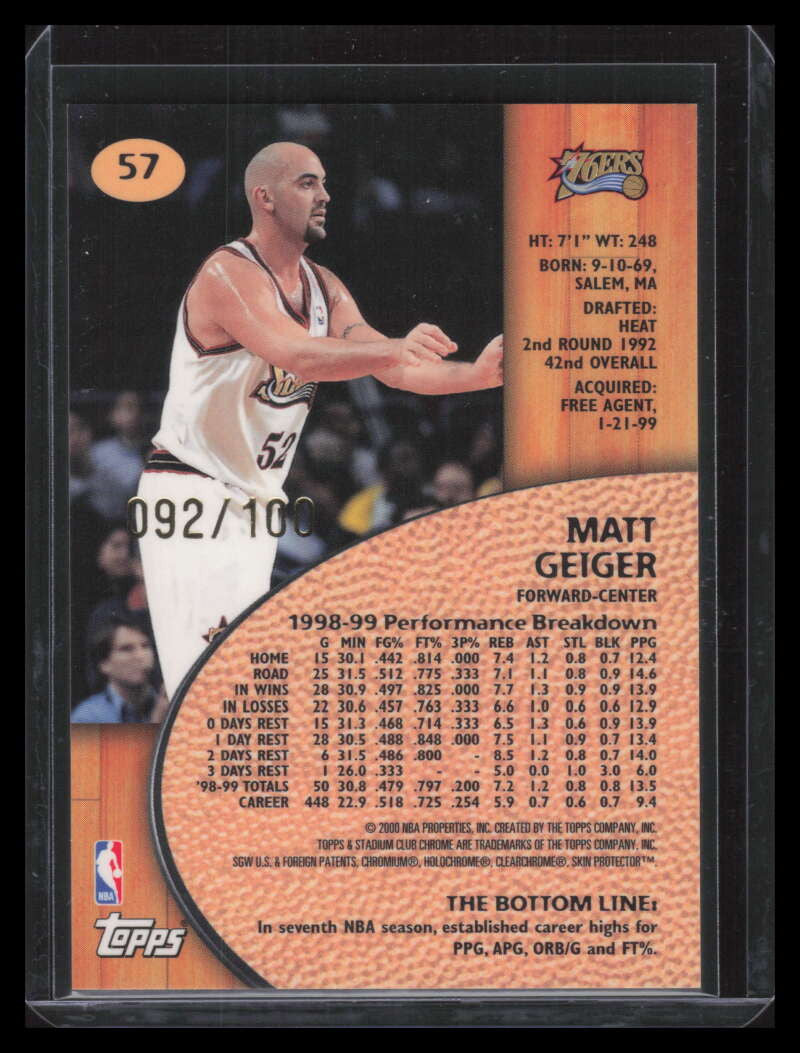 1999-00 Stadium Club Chrome First Day Issue 57 Matt Geiger 92/100