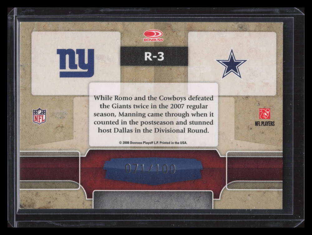 2008 Donruss Gridiron Gear Rivals Gold Holofoil 3 Tony Romo Eli Manning 71/100